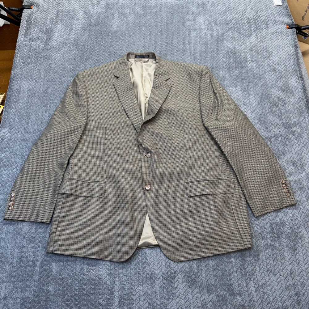 Lauren Ralph Lauren Blazer Mens 46S Silk Wool Houndstooth Sport Coat Brown Tan